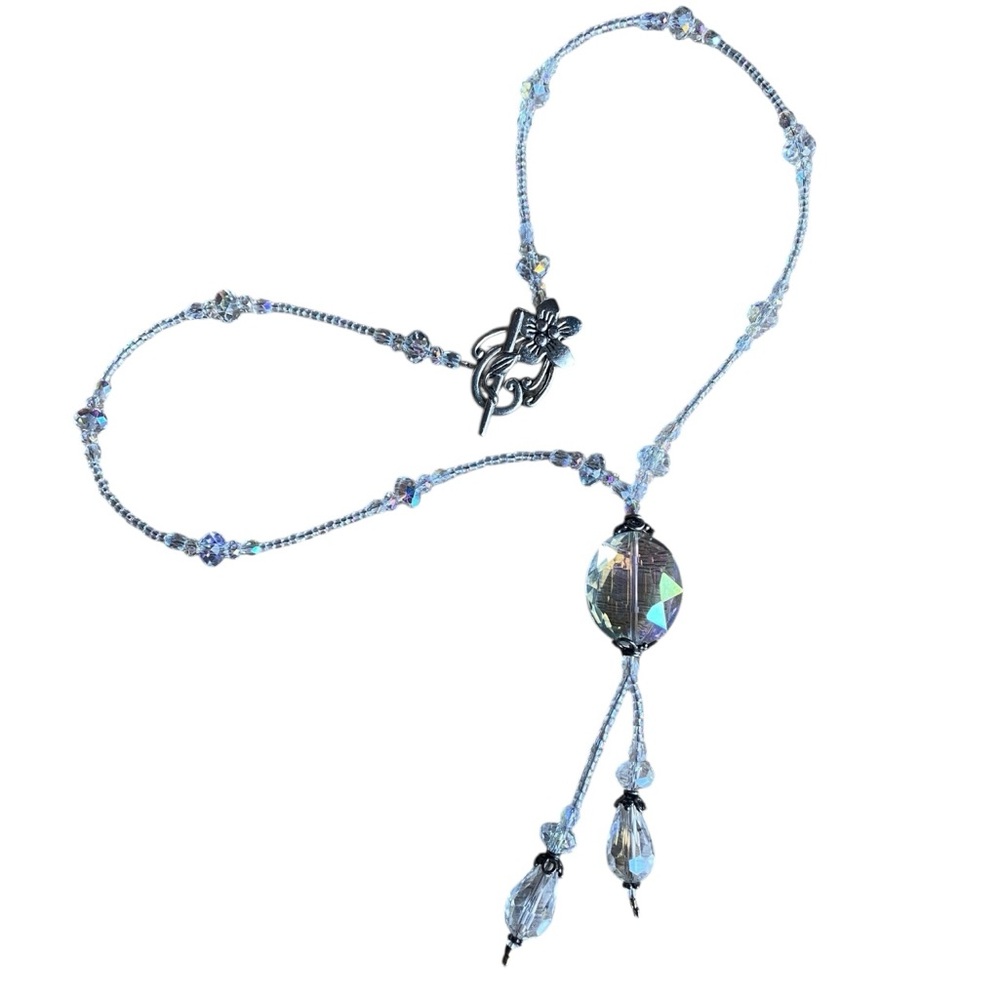 HANDMADE Aurora Borealis Glass Beaded Lariat Style Necklace